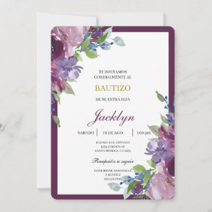 Convites Baptismo floral burgundy