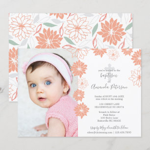 Convites Baptismo floral da menina da cruz do teste padrão