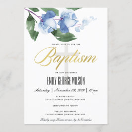 CONVITES BAPTISMO FLORÍFICO DE WASH DE TINTA VERDE AZUL