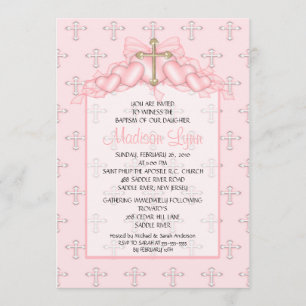 Convites Baptismo Inviation do bebé da cruz & dos coraçõ