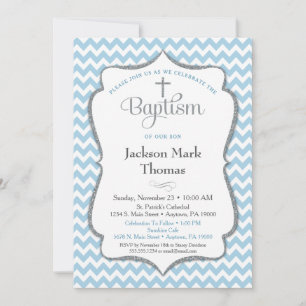 Convites Baptismo Invitation Boys Blue Cinza Chevron Elegon