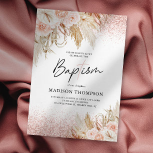 Convites Baptizado Capim-das-Pampas Rosa Batizado