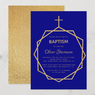 Convites Baptizado de Menino Geométrico em Ouro Moderno sob