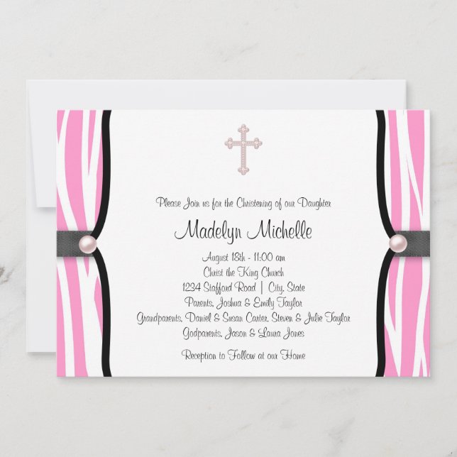Convites Baptizado Zebra Rosa (Frente)