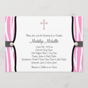Convites Baptizado Zebra Rosa