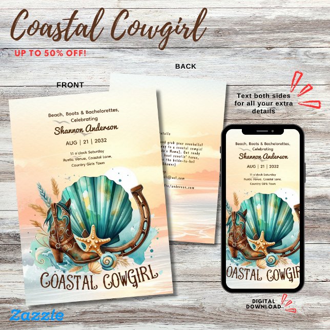 Convites ⭐ Baquelorette Rustic Beach Bachelorette Bridal (Criador carregado)