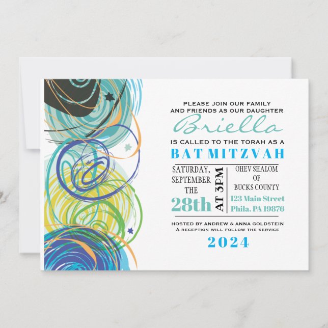 Convites BAR ARTSY FARTSY Bat Mitzvah (Frente)