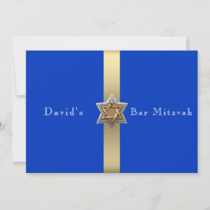Convites Bar Azul e Dourado Mitzvah Star de David