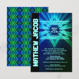 Convites Bar azul elétrico Mitzvah e verde