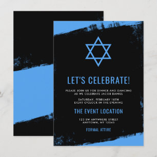 Convites Bar Azul Grunge - Recepção Mitzvah