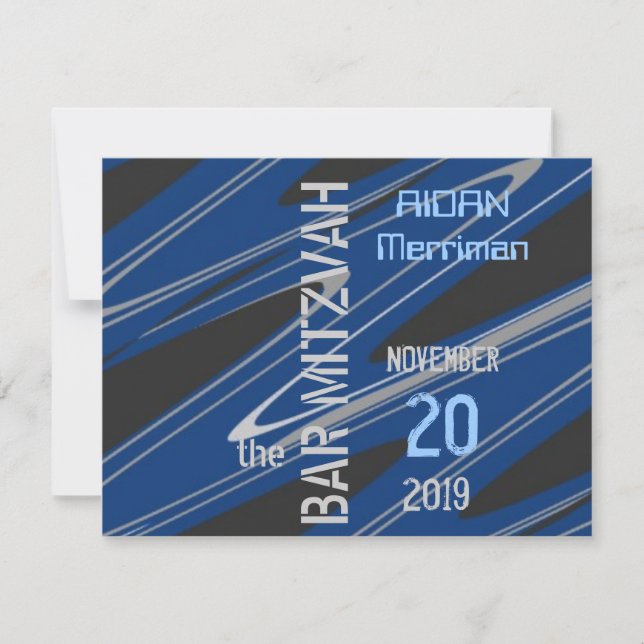 Convites Bar azul Mitzvah da onda (Frente)