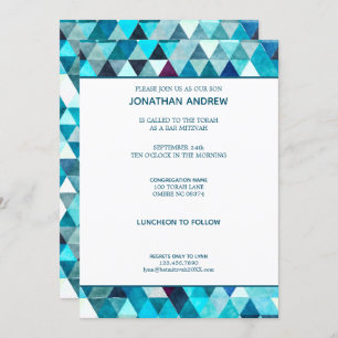 Convites Bar azul moderno Mitzvah do abstrato da aguarela