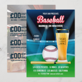 Convites Bar Baseball Event Promo Menu adicionar foto e log