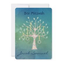 Bar Bat Bnai Tree of Life Mitzvah Watercolor Blue