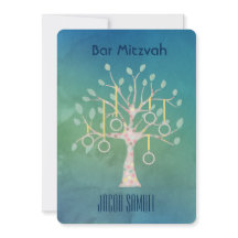 Bar Bat Bnai Tree of Life Mitzvah Watercolor Blue