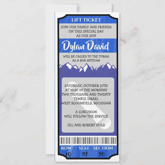 Convites Bar Bat Mitzvah de TICKET SNOWBOARD (Frente)