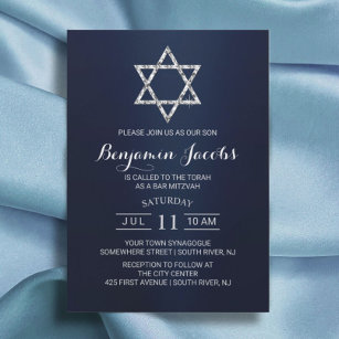 Convites Bar Bat Mitzvah Marinho Moderno Estrela Azul de Da