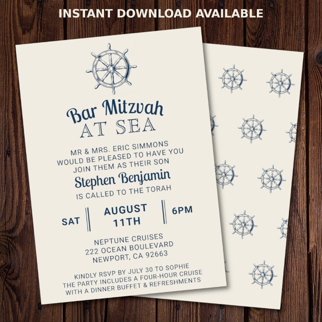 Convites Bar Bat Mitzvah Yacht Partido Náutico (Nautical Bar or Bat Mitzvah invitation)
