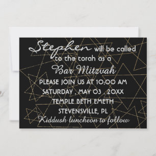 Convites BAR BM Mitzvah Bar Mitzvah Dourado Estrelas 5 x 7