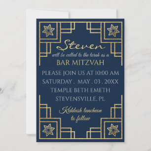 Convites BAR BM ou Bat Mitzvah Blue n Dourado Art Deco