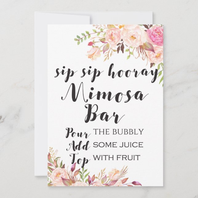 Convites bar Boho floral sip hooray mimosa - Sinal 5x7" (Frente)
