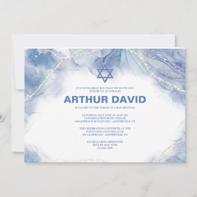 Convites Bar Contemporâneo Azul Mitzvah (Frente)