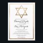 Convites Bar da Borda Dourada Branca Mitzvah Nome Hebraico<br><div class="desc">Este bar moderno e elegante mitzvah convite com o nome hebraico é perfeito para o dia especial do seu filho. Ele apresenta uma estrela de folha de ouro falsa impressa de David e borda sobre um simples fundo branco com tipografia cursiva de ornamentado. É chic, minimalista e real. ***NOTA DE...</div>