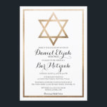 Convites Bar da Borda Dourada Branca Mitzvah Nome Hebraico<br><div class="desc">Este bar moderno e elegante mitzvah convite com o nome hebraico é perfeito para o dia especial do seu filho. Ele apresenta uma estrela de folha de ouro falsa impressa de David e borda sobre um simples fundo branco com tipografia cursiva de ornamentado. É chic, minimalista e real. ***NOTA DE...</div>