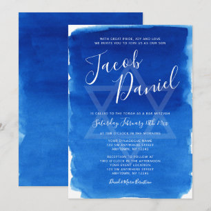 Convites Bar de Aquarela Azul Mitzvah