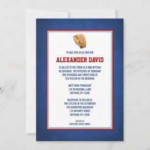 Convites Bar de basebol Mitzvah Red Blue Invitations