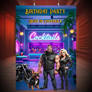 Convites Bar de Cocktail Drive-in Divertido Casal de Motoci
