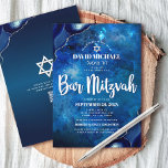 Convites Bar de código QR Mitzvah Blue Galaxy Agate Script<br><div class="desc">Tenha orgulho, alegria e mostre este marco do seu Bar favorito Mitzvah! Enviar este convite de código QR legal, exclusivo, moderno e personalizado para um evento a lembrar. A tipografia da escrita branca e Estrela de David sobrepõem um fundo de aquarela azul-galáxia profundo com agato azul marinho acentuado com veias...</div>