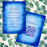 Convites Bar de Código QR Personalizado de Cor da Água Azul<br><div class="desc">Cartão perfeito para anunciar um morcego mitzvah, bar mitzvah ou outra celebração judaica! A mão fez a aquarela arte para você na frente e atrás! TOTALMENTE PERSONALIZÁVEL! Clique em "Personalizar" acima para editar o texto e adicionar seu link ao código QR. Clique em "editar usando a ferramenta design" para ajustar...</div>