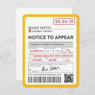 Convites BAR DE DESIGN PERSONALIZADO Mitzvah New York Ticke