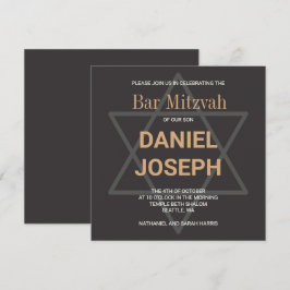 Convites Bar de estrela judaica quadrada Mitzvah - ouro pre