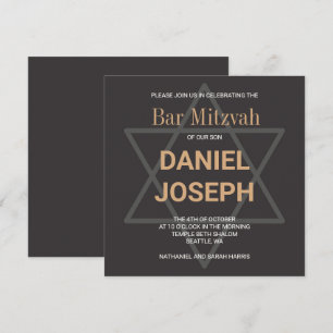 Convites Bar de estrela judaica quadrada Mitzvah - ouro pre