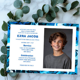 Convites Bar de FOTO Personalizada do Marble Azul Bat Mitzv