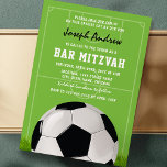 Convites Bar de futebol Mitzvah | Futebol Mitzvah<br><div class="desc">O tema do futebol é bar mitzvah,  convites com um fundo de campo de futebol verde,  uma bola de futebol,  jogadores de futebol e um moderno modelo de festa que é fácil de personalizar.</div>