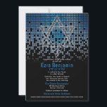 Convites Bar de Jogador de Vídeo Negro Azul Mitzvah<br><div class="desc">Azul, preto e cinza (cinza) chovendo jogador de pixel ou Bar de jogos Mitzvah convite. Este design de jogos inspirado no jogador não tradicional apresenta uma estrela judia de David. Há também píxeis de computador azuis e cinzas (cinzas) em chuva ou em cascata ao longo da parte superior do convite....</div>