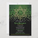 Convites Bar de Jogador de Vídeo Negro Verde Mitzvah<br><div class="desc">Cinza verde, preto e verde (cinza) chovendo jogador de pixels ou Bar de jogos Mitzvah convite. Este design de jogos inspirado no jogador não tradicional apresenta uma estrela judia de David. Há também pixels de computador verdes, amarelos e cinzas (cinzas) em chuva ou em cascata no estilo digital ao longo...</div>