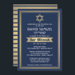 Convites Bar de nome hebraico Mitzvah Marinho azul branco e<br><div class="desc">Convide a família e os amigos para uma elegante cerimônia de mitzvah bar e comemoração para ele com este marinho de convite azul, branco e folha de ouro falso. Todo texto é simples de personalizar, portanto pode incluir qualquer texto sobre o serviço, leitura de Torah e festa. Design apresenta os...</div>