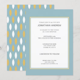 Convites Bar de padrão branco e Dourado azul moderno Mitzva