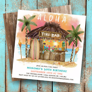 Convites Bar de praia de Tiki | Mar Tropical Sunset Birday