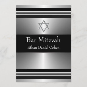 Convites Bar de prata preto Mitzvah da estrela de David