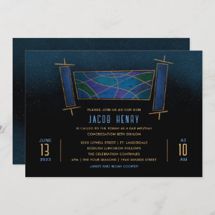 Convites Bar de rolagem de Torá Azul-Mosaico Azul/Bat Mitzv