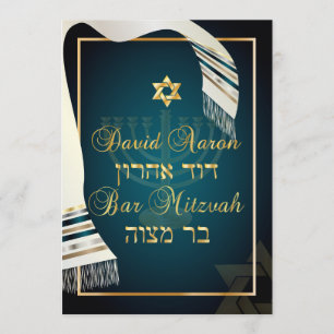 Convites bar de talentos PixDezines mitzvah/teal/ouro