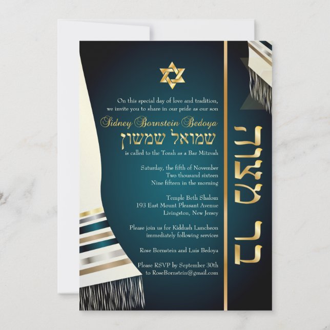 Convites bar de talentos PixDezines mitzvah/teal/ouro (Verso)