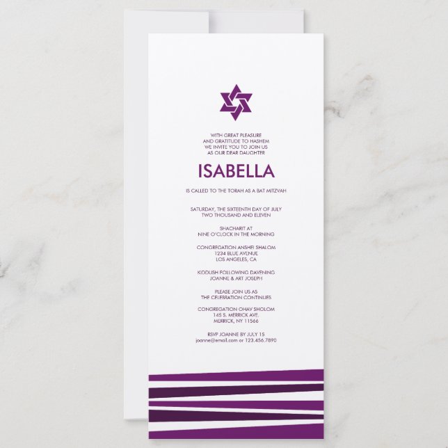 Convites Bar de Tallit Mitzvah em Prata Metálica (Frente)