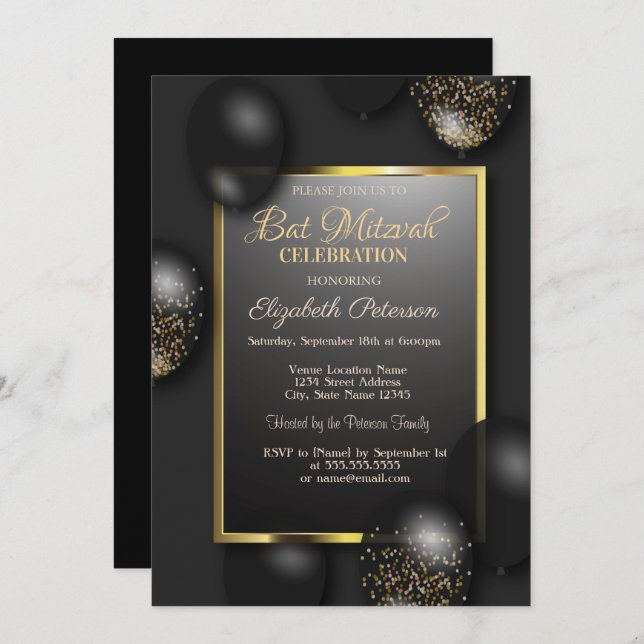 Convites Bar dos Balões Modernos Mitzvah (Frente/Verso)