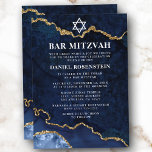 Convites Bar Dourado Marble Geode, Elegante moderno, Mitzva<br><div class="desc">Azul Elegante moderno,  azul e Bar de Geodo de Agato de Marble Dourado,  Mitzvah Convite</div>